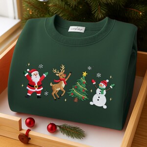 Besticktes Weihnachts-Sweatshirt mit Rundhalsausschnitt, Santa, Rentier