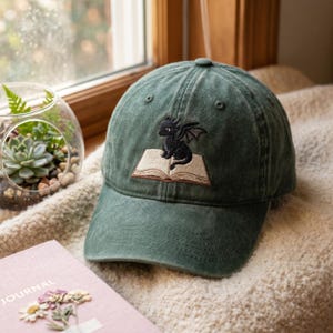 Dragon and Daisies Baseball Hat, Cute Fantasy Reader Embroidered Cap