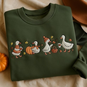 Embroidered Goose Sweatshirt: Cozy Fall Thanksgiving Tee