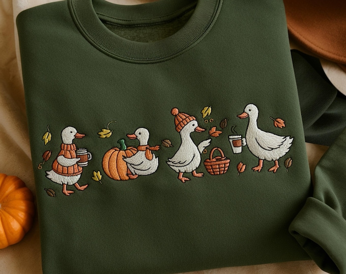 Embroidered Goose Sweatshirt: Cozy Fall Thanksgiving Tee