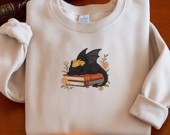 Embroidered Dragon Book Sweatshirt: Fantasy Reader, Fourth Wing Inspired
