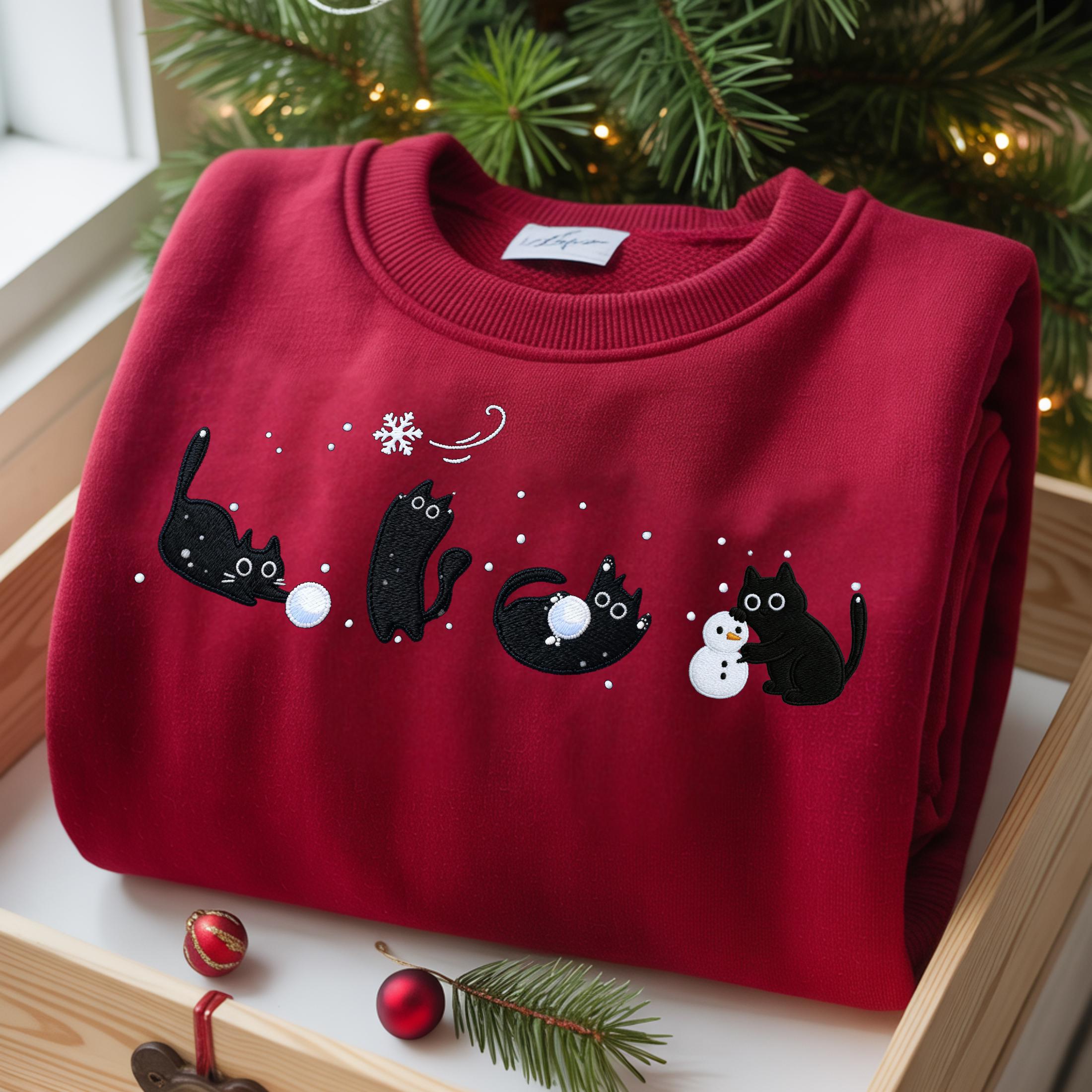 Dieren kersttrui poes zwart kinderen - Foute katten kerstsweater | Fun en Feest