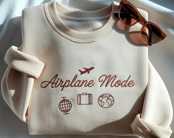 Airplane Mode Embroidered Sweatshirt: Travel Gift
