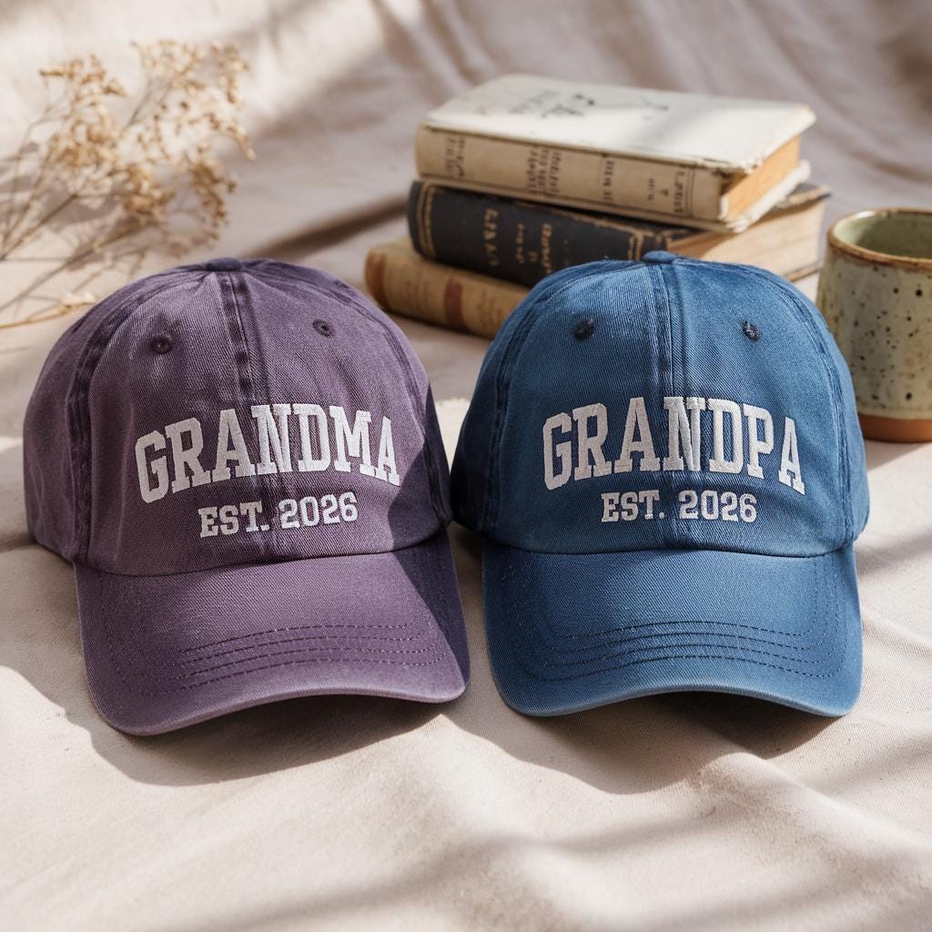 Custom Embroidered Baseball Hat: Grandma Grandpa EST 2026 Gift - Etsy