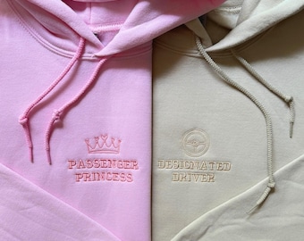 Geborduurd sweatshirt voor koppels, passagiersprinses, aangewezen chauffeur, valentijns-T-shirt
