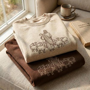 Geborduurd shirt goede herder, Jezus schapen bijbelvers religieus T-shirt