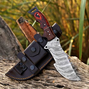 Handmade Damascus Steel Tracker Hunting Knife Wood Handle Camping Knife Groomsmen Gift Wedding Gift For Men Gift For Husband & Dad