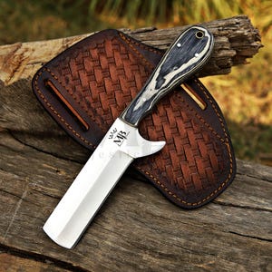 Cowboy Bull Cutter Knife With Leather Sheath,Cowboy Knife,Groomsmen Gift,Gift For Him,Valentine's Day Gift,gift for dad, Anniversary gift