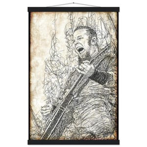 Poster dei Metallica, disegno a mano, illustrazione vintage, scarabocchio, poster artistico con gancio, stile metal, musica, decorazioni per la casa, regali per gli appassionati di chitarra rock