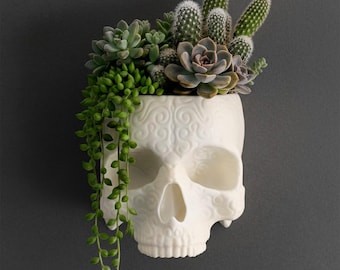 Ornate Skull Vase Wall Mount Skull Planter Wall Hanger Gothic Home Decor Succulent Cacti Air Plant Decoration Mounted Pot Nature rock Dark