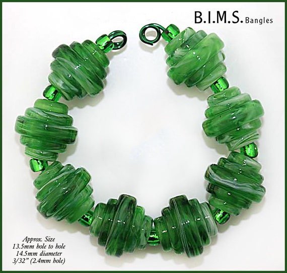 Bims Bangles green lampwork beads Made to Order Lampwork Bead Set Streaky Green Murano Glass Square Baroque lampwork beads
