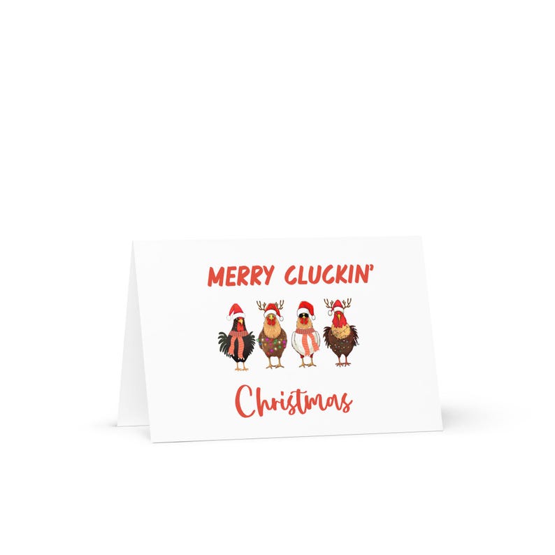 Merry Cluckin' Christmas Chicken Holiday Greeting Card Blank Inside