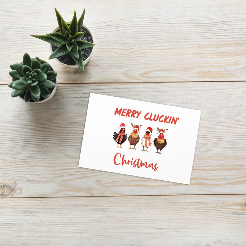 Merry Cluckin' Christmas Chicken Holiday Greeting Card Blank Inside