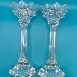 Pair of Candle Holder  Royal Crown Crystal Candlestick Holders – Mikasa 10” Vintage Lead Crystal Candle Holders Elegant Table Decor