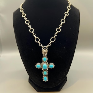 Turquoise Cross Necklace: Sterling Silver Pendant, Boho Western Jewelry