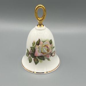 Vintage American Rose Bell Collection Pascali Rose Fine English Bone China Danbury Mint Collectibes