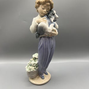 Boy Holding Puppy Vintage Lladro Figurine #7609 “My Buddy” – Retired 1989 Porcelain Boy with Puppy – Collectors Society Spain