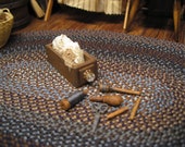 Dollhouse Miniature Sewing Box Drawer Antique Bobbin Spool Clothespins Darner