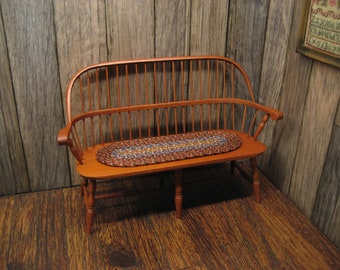 Dollhouse Miniature Bench William Clinger and Braided Pad