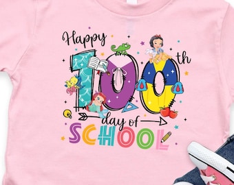 Disney School Shirt, 100th School Day Tee, Snow White Tshirt, Ariel School Tee, Girl Pupil Shirt, Woman Teacher Tee, Happy 100 Days Tee