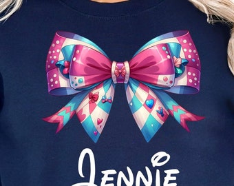 Custom Ribbon Sweatshirt, Disney Princess Wear, Disney Bow Hoodie, Princess Coquette Wear, Bow Name Sweatshirt, Alice Bow Wear, Elsa Hoodie