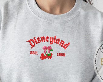 Embroidery Mickey Sweatshirt, Embroidered Disney Hoodie, Mickey Hoodie Gift, Cherry Disney Wear, Disneyland Sweatshirt, Disney World Apparel