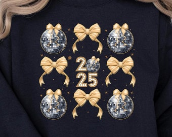 Happy New Year Sweatshirt, New Year Hoodie, New Year 2025 Wear, Kids 2025 Wear, New Year Party Gift, Yellow Coquette Wear, Disc Ball Wear