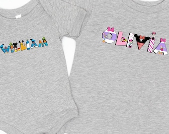 Custom Disney Shirt, Disney Name Tee, Mickey Boys Shirt, Minnie Girls Tee, Disney Kids Wear, Disney Characters Tee, Disney Name One Piece