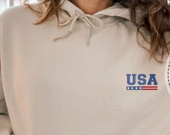 Embroidery USA Sweatshirt, July 4th Hoodie, USA Girl Sweatshirt, Independence Day Hoodie, American Vibes Wear, Embroidery USA Hoodie