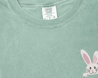 Camiseta de conejo bordada, camiseta con orejas de conejo, camiseta con colores cómodos, camiseta "Feliz Pascua", camiseta "Chillin Peeps", ropa de conejo bonita, camiseta con orejas de conejo