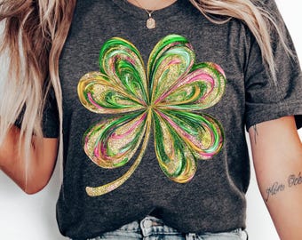 Shamrock Shirt, Lucky Clover Shirt, St Patrick's Day Tee, March 17th Wear, Irish Day Tshirt, Shenanigans Tee, Faux Glitter Tee, Ireland Tee