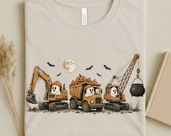 Halloween Construction Truck Shirt Boys | Cute Ghost Excavator Dump Truck Toddler Halloween Tee Gift