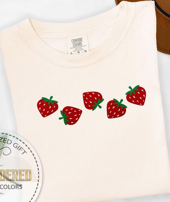 Embroidery Strawberry Shirt, Comfort Colors, Summer Vibes Tee, Spring Tshirt, Strawberry Tshirt, Strawberry Lover Tee, Summer Holiday Shirt