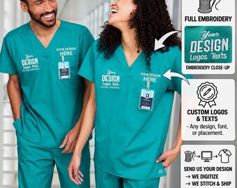 Custom Embroidered Scrub Top with Pocket, Personalized V Neck Uniform, Comfortable Healthcare Workwear for Nurses and Medical Professionals