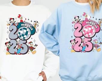 Happy New Year Sweatshirt, New Year 2025 Hoodie, Disney Squad Sweatshirt, Xmas Disney Kid Wear, Christmas Girl Wear, Disney Boy Sweatshirt