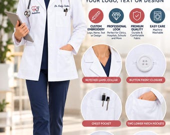 Personalized Lab Coat with Custom Embroidery, Lightweight Medical Workwear Jacket