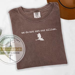 Embroidery Dragon Shirt, We Dont Eat Allies Tee, Comfort Colors Tee, Basgiath Tshirt, Dragon Rider Tee, Onyx Storm Shirt, Iron Flame Tshirt image 4