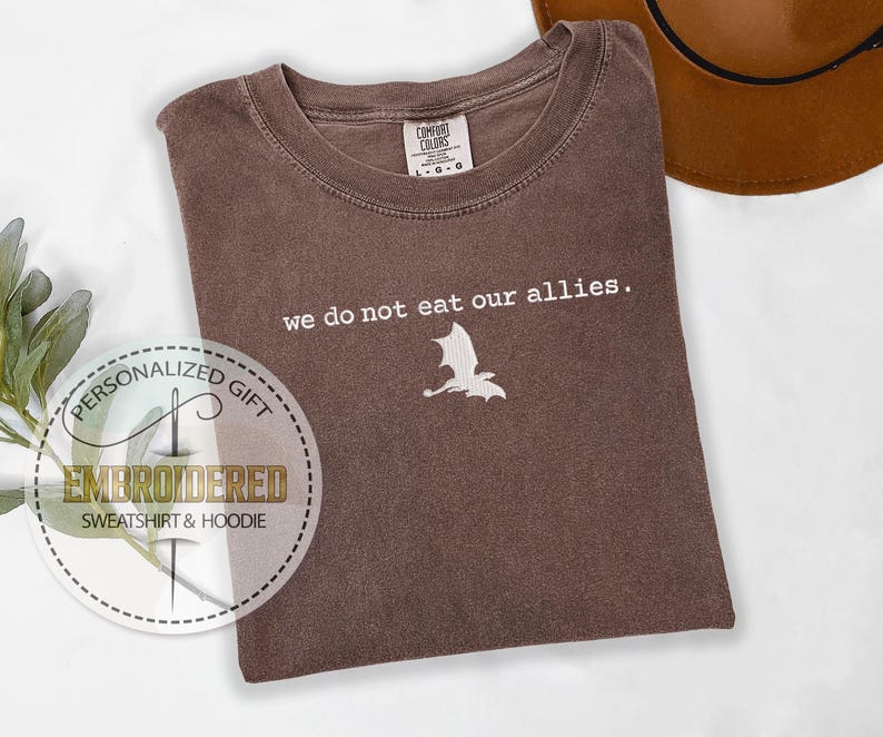 Embroidery Dragon Shirt, We Dont Eat Allies Tee, Comfort Colors Tee, Basgiath Tshirt, Dragon Rider Tee, Onyx Storm Shirt, Iron Flame Tshirt image 4