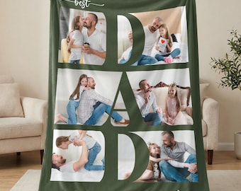 Best Dad Ever Photo Collage Blanket | Personalized Father Daughter Gift | Custom Picture Throw Fathers Day | Birthday Gift for Dad from Kids