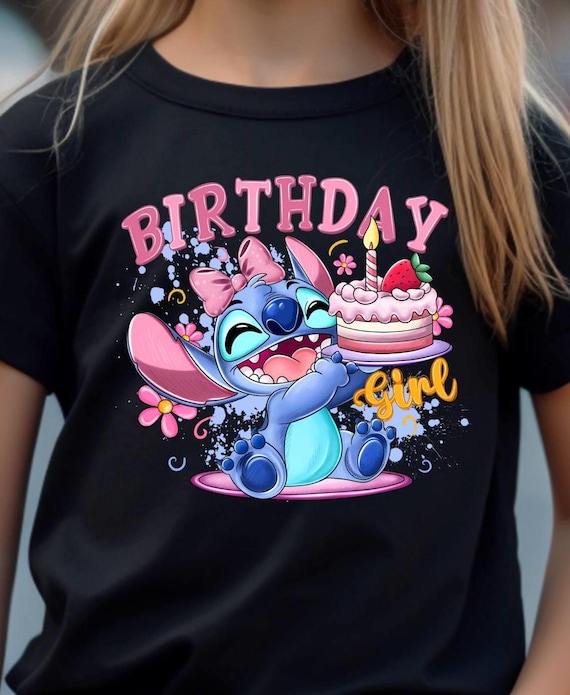 Stitch Birthday Shirt, Bithday Girl Tee, Stitch Girl Shirt, Birthday Party Wear, Disney Birthday Tee, Party Cake Tee, Stitch One Piece
