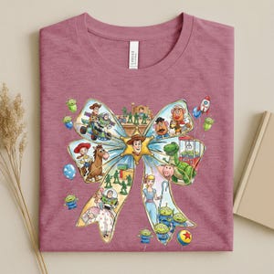 Toy Story Characters Bow Shirt Kids Birthday Gift | Woody Buzz Jessie Girls Tee | Disney Vacation Theme Park Toddler Custom Gift Shirt Cute image 1