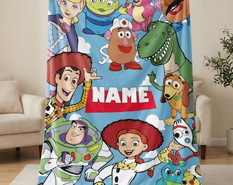 Personalized Toy Story Blanket Custom Name Kids Gift | Woody Buzz Birthday Throw
