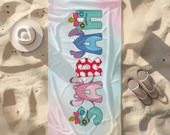 Personalized Stitch Towel Custom Name | Stitch Kids Gift, Birthday Beach Towel