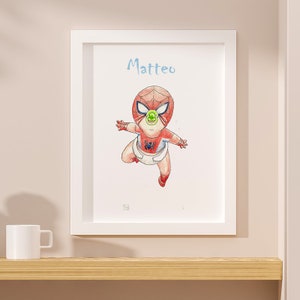 Quadretti per bambini - Baby Supereroi con ciuccio - Dipinto a mano - Stampe su cartoncino martellato -
