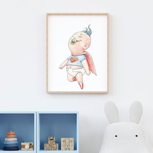 Quadretti per bambini - Baby Supereroi con ciuccio - Dipinto a mano - Stampe su cartoncino martellato -