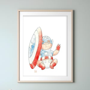 Quadretti per bambini - Baby Supereroi con ciuccio - Acquerelli - Stampe per bambini - Baby Art personalizzata su commissione -