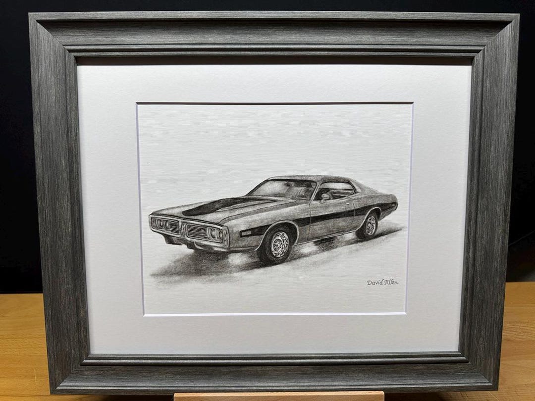 Graphite Car Drawin 1973 Dodge Charger Car Graphite Pencil Art Sketch Drawing Print Picture ...