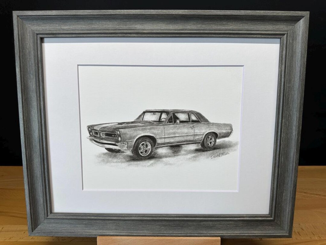 Graphite Car Drawin 1965 Pontiac GTO Car Graphite Pencil Art Sketch Drawing Print Picture ...