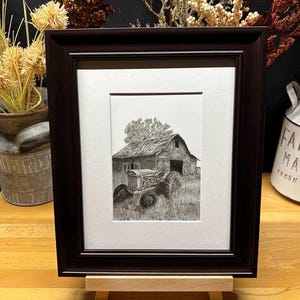 Old Tractor Barn Farm Ranch Farming Graphite Pencil Art Sketch Drawing ...