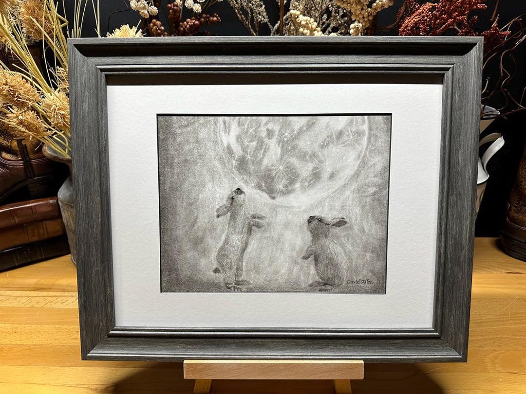 Bunny Rabbits Hare Moon Nature Wildlife Graphite Pencil Art Sketch ...